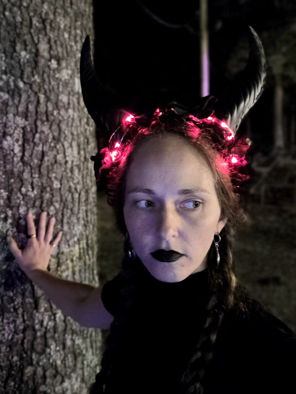 Krampus Horns Devil Demon Headband Red Rose Costume Head Piece Red Lights